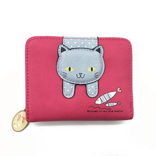 Load image into Gallery viewer, Women Cute Cat Wallet Small Zipper Wallet PU Leather Coin Purse Card Holder, Cat Black, Cat Blue, Cat Green, Cat Pink, Cat Rose Red
