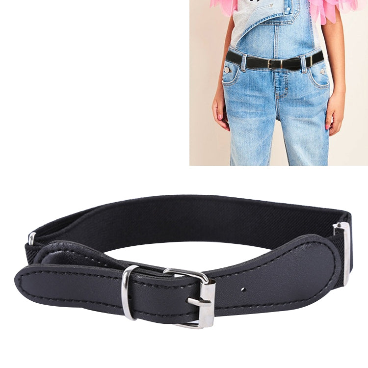 Kids Polyester + PU Leather Square Pin Buckle Adjustable Elastic Belt