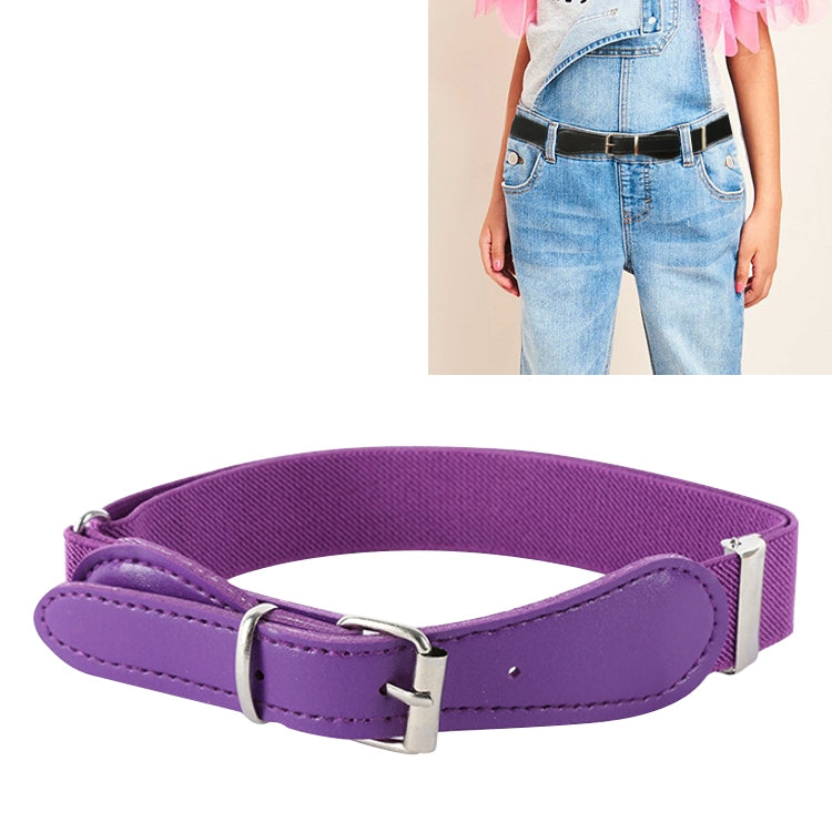 Kids Polyester + PU Leather Square Pin Buckle Adjustable Elastic Belt