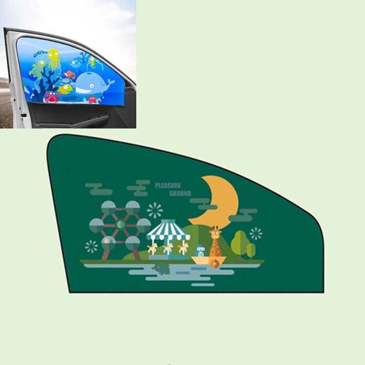 Car Cartoon Magnetic Sunshade Sunscreen Telescopic Collapsible Sunshield, Driving, Co-pilot, Rear Square