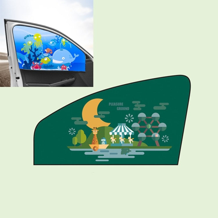 Car Cartoon Magnetic Sunshade Sunscreen Telescopic Collapsible Sunshield, Driving, Co-pilot, Rear Square