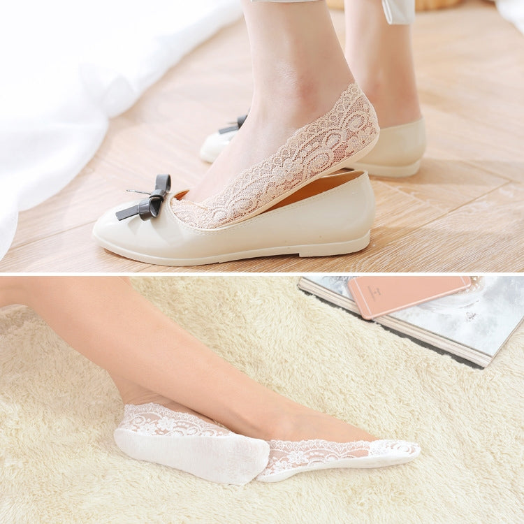 Summer  Girl Silica Gel Lace Boat Socks Invisible Cotton Sole Non-slip Antiskid Slippers Anti-Slip Sock