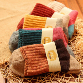 5 Pairs Winter Vintage Rabbit Wool Socks Thicken Patchwork Cotton Socks