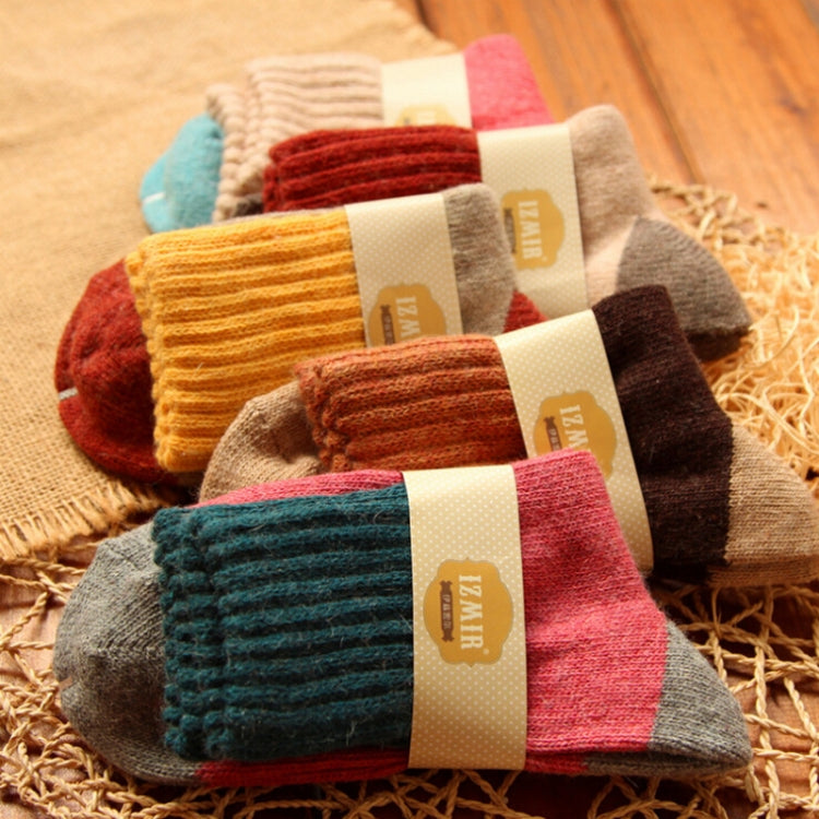 5 Pairs Winter Vintage Rabbit Wool Socks Thicken Patchwork Cotton Socks
