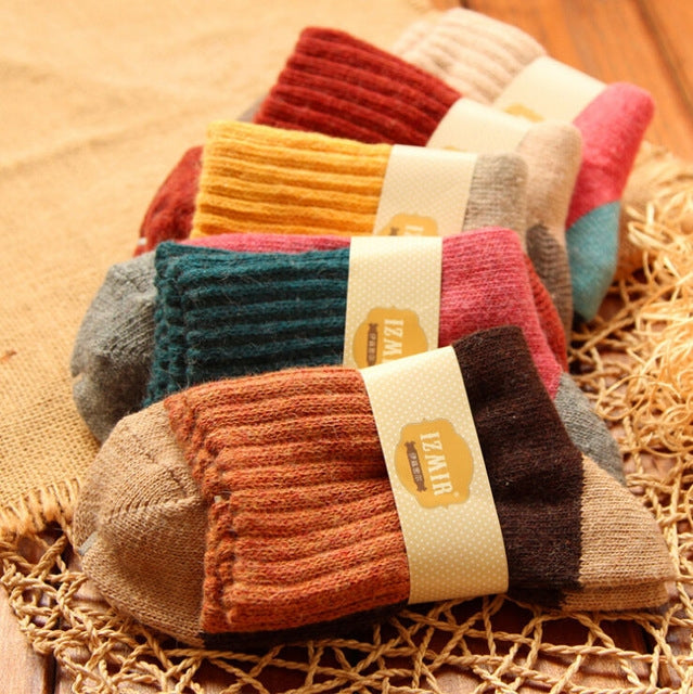5 Pairs Winter Vintage Rabbit Wool Socks Thicken Patchwork Cotton Socks