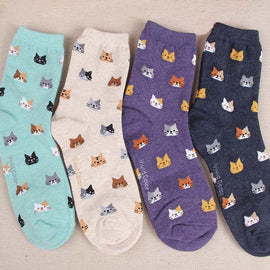 Animal Cartoon Cat Lovely for Women Cotton Socks