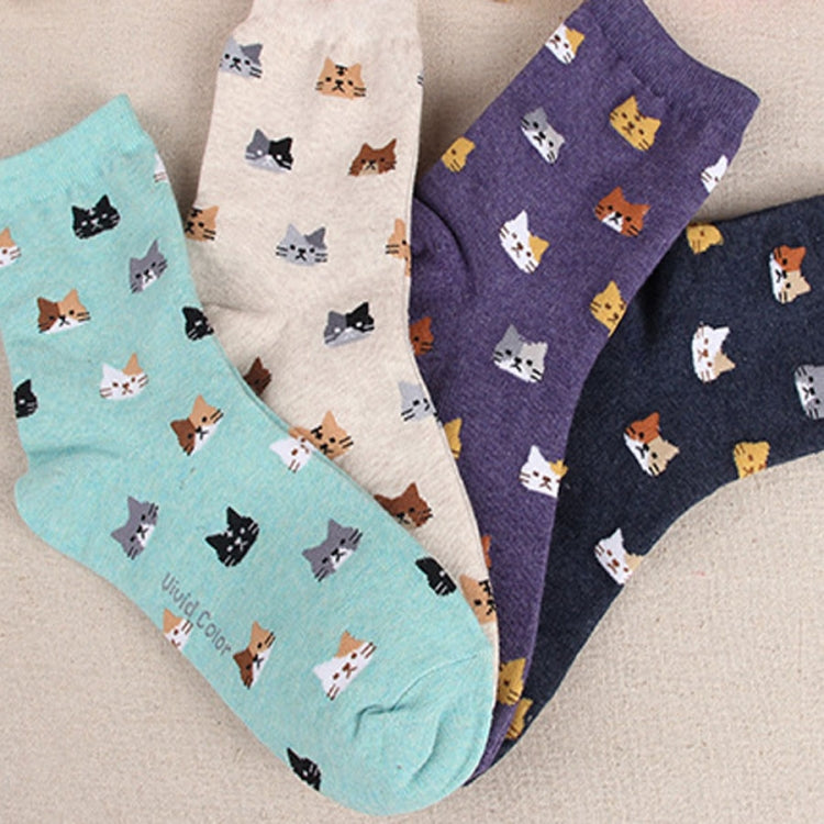 Animal Cartoon Cat Lovely for Women Cotton Socks
