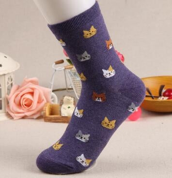 Animal Cartoon Cat Lovely for Women Cotton Socks