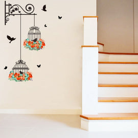 Birdcage Flower Flying Living Room Nursery Room Wall Stickers Vinyl Wall Decals Wall Sticker