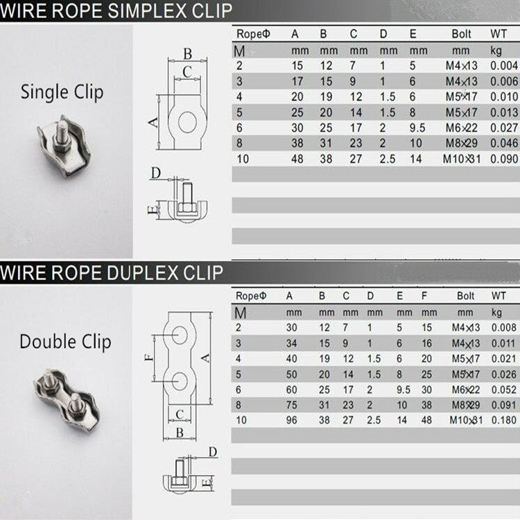 304 Stainless Steel Plate Single Clip Double Clamp Wire Rope Clamp, M2 Double Clip, M3 Double Clip, M4 Double Clip, M5 Double Clip, M6 Double Clip, M8 Double Clip, M10 Double Clip, M2 Single Clip, M3 Single Clip, M4 Single Clip, M5 Single Clip         ...