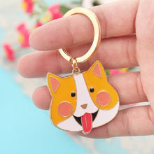 Load image into Gallery viewer, 4 PCS Cartoon Animal Head Keychain Car Metal Ornament Key Ring, Black Cat, Corgi, Bulldog, Teddy