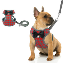 Load image into Gallery viewer, Adjustable Bow Plaid Vest Lead Pull Rope Leash for Cat Dog Pet, Red, Blue, Gray, Pink, Yellow