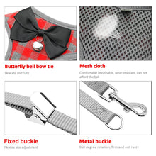Load image into Gallery viewer, Adjustable Bow Plaid Vest Lead Pull Rope Leash for Cat Dog Pet, Red, Blue, Gray, Pink, Yellow