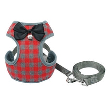 Load image into Gallery viewer, Adjustable Bow Plaid Vest Lead Pull Rope Leash for Cat Dog Pet, Red, Blue, Gray, Pink, Yellow