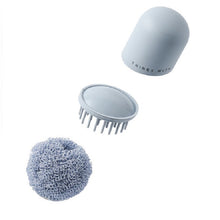 Load image into Gallery viewer, Polyester Cleaning Ball Household Handle Cleaning Brush Kitchen Short Handle Dishwashing Pot Brush, White, Blue, 4 Replacement Heads