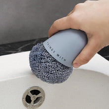 Load image into Gallery viewer, Polyester Cleaning Ball Household Handle Cleaning Brush Kitchen Short Handle Dishwashing Pot Brush, White, Blue, 4 Replacement Heads