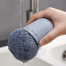 Load image into Gallery viewer, Polyester Cleaning Ball Household Handle Cleaning Brush Kitchen Short Handle Dishwashing Pot Brush, White, Blue, 4 Replacement Heads