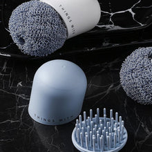 Load image into Gallery viewer, Polyester Cleaning Ball Household Handle Cleaning Brush Kitchen Short Handle Dishwashing Pot Brush, White, Blue, 4 Replacement Heads