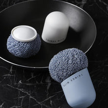 Load image into Gallery viewer, Polyester Cleaning Ball Household Handle Cleaning Brush Kitchen Short Handle Dishwashing Pot Brush, White, Blue, 4 Replacement Heads