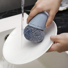 Load image into Gallery viewer, Polyester Cleaning Ball Household Handle Cleaning Brush Kitchen Short Handle Dishwashing Pot Brush, White, Blue, 4 Replacement Heads