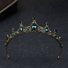 Load image into Gallery viewer, Vintage Small Baroque Green Crystal Tiaras Crowns for Women Girls Bride Wedding Hair Jewelry Accessories