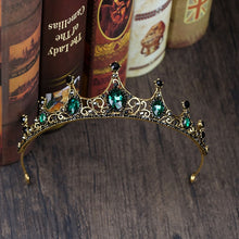 Load image into Gallery viewer, Vintage Small Baroque Green Crystal Tiaras Crowns for Women Girls Bride Wedding Hair Jewelry Accessories