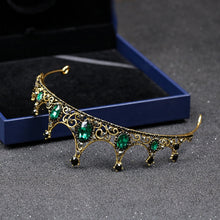 Load image into Gallery viewer, Vintage Small Baroque Green Crystal Tiaras Crowns for Women Girls Bride Wedding Hair Jewelry Accessories