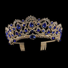 Load image into Gallery viewer, Crystal Tiaras Vintage Gold Rhinestone Pageant Crowns With Comb Baroque Wedding Hair Accessories, Gold Blue, Gold Green, Gold Red, Silver Green, Silver Red, Silver Blue