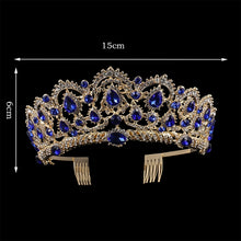 Load image into Gallery viewer, Crystal Tiaras Vintage Gold Rhinestone Pageant Crowns With Comb Baroque Wedding Hair Accessories, Gold Blue, Gold Green, Gold Red, Silver Green, Silver Red, Silver Blue