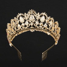 Load image into Gallery viewer, Crystal Tiaras Vintage Gold Rhinestone Pageant Crowns With Comb Baroque Wedding Hair Accessories, Gold Blue, Gold Green, Gold Red, Silver Green, Silver Red, Silver Blue