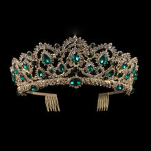 Load image into Gallery viewer, Crystal Tiaras Vintage Gold Rhinestone Pageant Crowns With Comb Baroque Wedding Hair Accessories, Gold Blue, Gold Green, Gold Red, Silver Green, Silver Red, Silver Blue