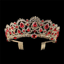 Load image into Gallery viewer, Crystal Tiaras Vintage Gold Rhinestone Pageant Crowns With Comb Baroque Wedding Hair Accessories, Gold Blue, Gold Green, Gold Red, Silver Green, Silver Red, Silver Blue