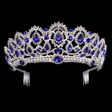 Load image into Gallery viewer, Crystal Tiaras Vintage Gold Rhinestone Pageant Crowns With Comb Baroque Wedding Hair Accessories, Gold Blue, Gold Green, Gold Red, Silver Green, Silver Red, Silver Blue