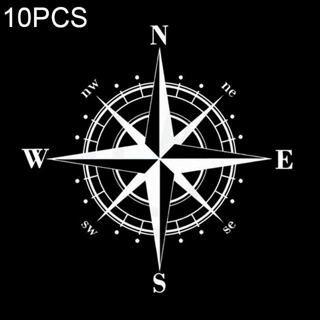 10pcs  Art Design Vinyl NSWE Compass Car Stickers Decals Black/Silver, 10 PCS White + Black, 10 PCS Black + White