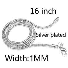 Load image into Gallery viewer, Silver-plated Snake Bone Chain Necklace Female Thin Necklace, 1mm 16 inch, 1mm 18 inch, 1mm 20 inch, 1mm 22 inch, 1mm 24 inch, 1mm 26 inch, 1mm 28 inch, 1mm 30 inch, 2mm 16 inch, 2mm 18 inch, 2mm 20 inch, 2mm 22 inch, 2mm 24 inch