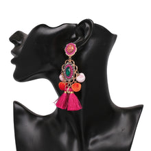 Load image into Gallery viewer, Drop Hairball Earring Handmade Tassel Big Earring Fringed earrings, Green, Pink