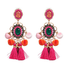 Load image into Gallery viewer, Drop Hairball Earring Handmade Tassel Big Earring Fringed earrings, Green, Pink
