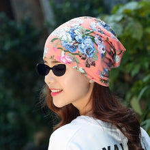 Load image into Gallery viewer, Autumn and Winter Ladies Cotton Flower Print Hat Windproof Warm Beanie