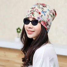 Load image into Gallery viewer, Autumn and Winter Ladies Cotton Flower Print Hat Windproof Warm Beanie