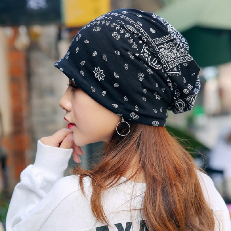 Autumn and Winter Ladies Cotton Flower Print Hat Windproof Warm Beanie