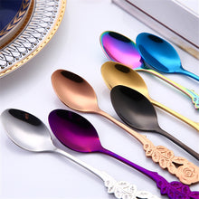 Load image into Gallery viewer, Small Mini Stainless Steel Rose Flower Coffee Spoon Strring Spoon Teaspoon Tea Spoon Dessert Spoon Long Handle Tableware