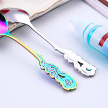 Load image into Gallery viewer, Small Mini Stainless Steel Rose Flower Coffee Spoon Strring Spoon Teaspoon Tea Spoon Dessert Spoon Long Handle Tableware