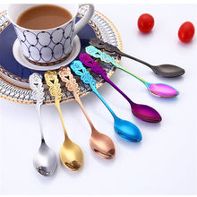 Load image into Gallery viewer, Small Mini Stainless Steel Rose Flower Coffee Spoon Strring Spoon Teaspoon Tea Spoon Dessert Spoon Long Handle Tableware