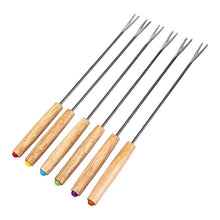 Load image into Gallery viewer, Stainless Steel Wooden Handle Chocolate Fork Hot Pot Forks Cheese Fruit Dessert Fork Fondue Melting Skewer Kitchen Tools, Random Color Delivery