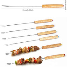 Load image into Gallery viewer, Stainless Steel Wooden Handle Chocolate Fork Hot Pot Forks Cheese Fruit Dessert Fork Fondue Melting Skewer Kitchen Tools, Random Color Delivery