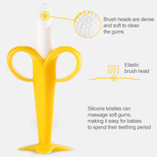 Load image into Gallery viewer, 3 PCS Baby Silicone Training Toothbrush Banana Shape Safe Toddle Teether Chew Toys Teething Ring Gift for Infant Baby Chewing, Yellow-B