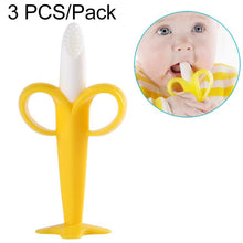 Load image into Gallery viewer, 3 PCS Baby Silicone Training Toothbrush Banana Shape Safe Toddle Teether Chew Toys Teething Ring Gift for Infant Baby Chewing, Yellow-B
