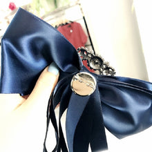 Load image into Gallery viewer, Women Vintage Satin Fabric Bow Tie Square Rhinestone Bow-knot Brooch