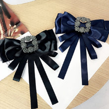 Load image into Gallery viewer, Women Vintage Satin Fabric Bow Tie Square Rhinestone Bow-knot Brooch