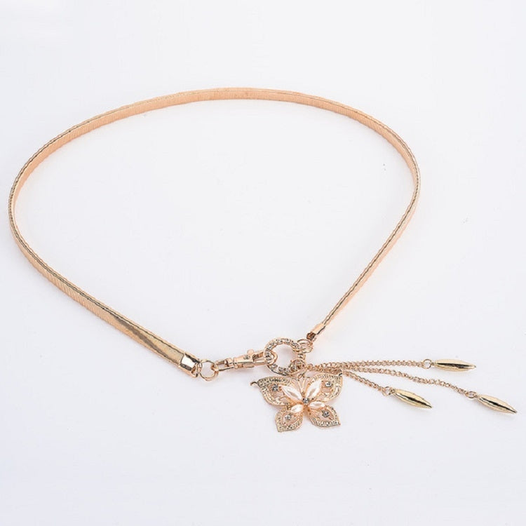 Women Thin Belt Metal Rhinestone Decorative Waist Chain